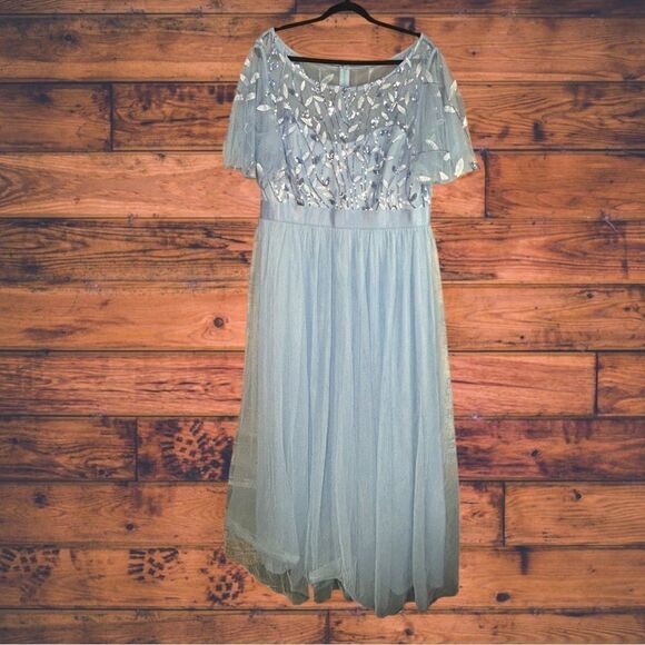 Ever Pretty Baby Blue Mesh Sequined Maxi Dress 3XL (22)- New - Picture 1 of 9